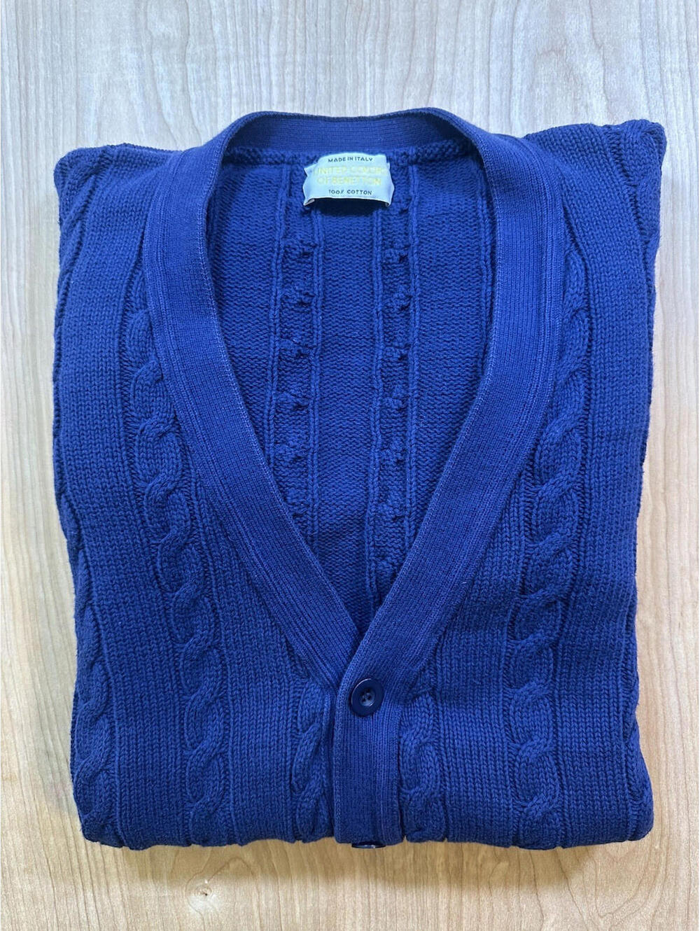vintage 90's BENETTON cardigan STRANGER THINGS blue COTTON cable knit ITALY prep